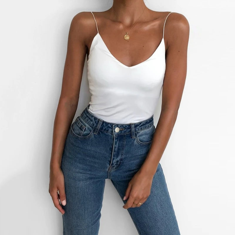Débardeur en Satin pour femmes, fin, sauvage, solide, débardeur, bretelles Sexy, Tops basiques, Slim, sans manches, été, 2022 MAEJORKEN