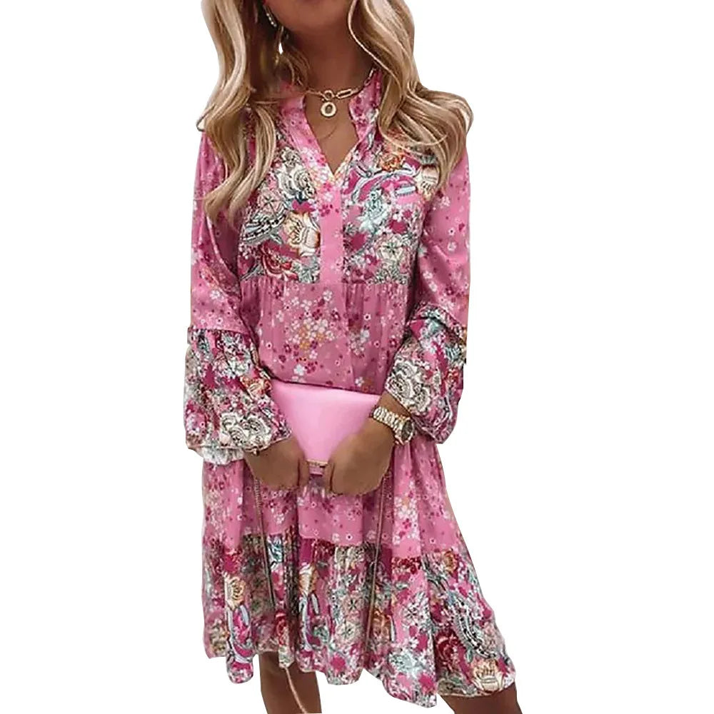 Robes imprimé fleuri col en V du XS au 3XL