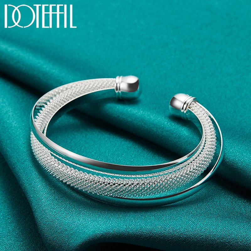 DOTEFFIL 925 en argent Sterling grand Bracelet lisse réticulé pour femme homme bijoux de fiançailles de mariage MAEJORKEN