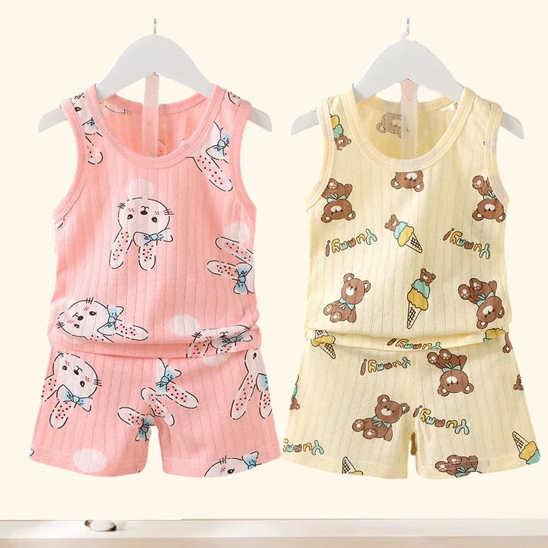 Vêtements pour mères et enfants, en coton imprimé, T-shirt, gilet, hauts et shorts, ensembles pour garçons et filles, mignons et respirants, été MAEJORKEN