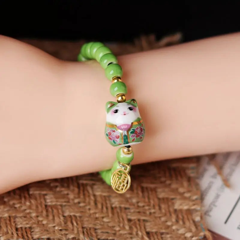 Bracelet chat b03 pour filles, bracelets perlés colorés, pendentifs en céramique Harajuku, bracelets à breloques anime, bijoux cadeaux, vente en gros MAEJORKEN