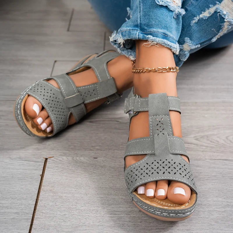 Sandales compensées orthopédiques haut de gamme pour femme, été 2026, à bout ouvert, antidérapantes, style vintage et rétro, chaussures décontractées à plateforme MAEJORKEN