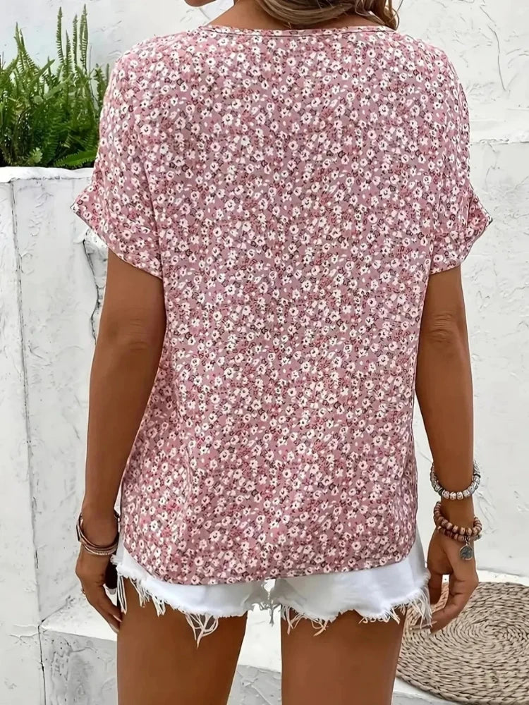 Chemises pour femmes grande taille 2025 printemps été nouvelle mode décontractée impression florale col en v manches courtes Blouses Style coréen vêtements MAEJORKEN