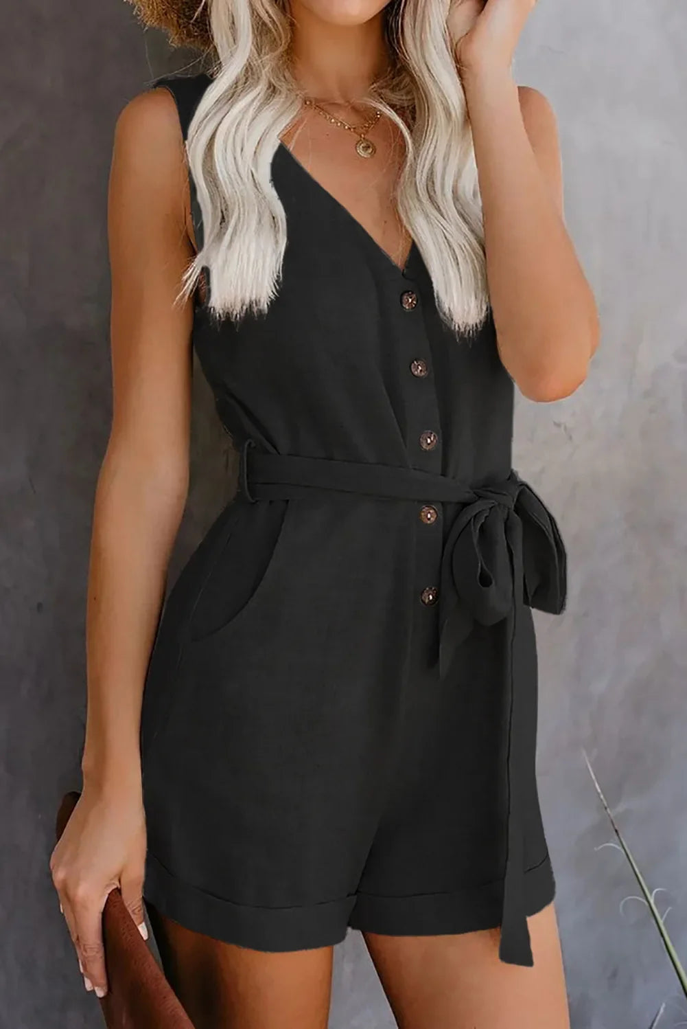 Combinaison monochrome décontractée à col en V pour femmes du S au 3XL MAEJORKEN