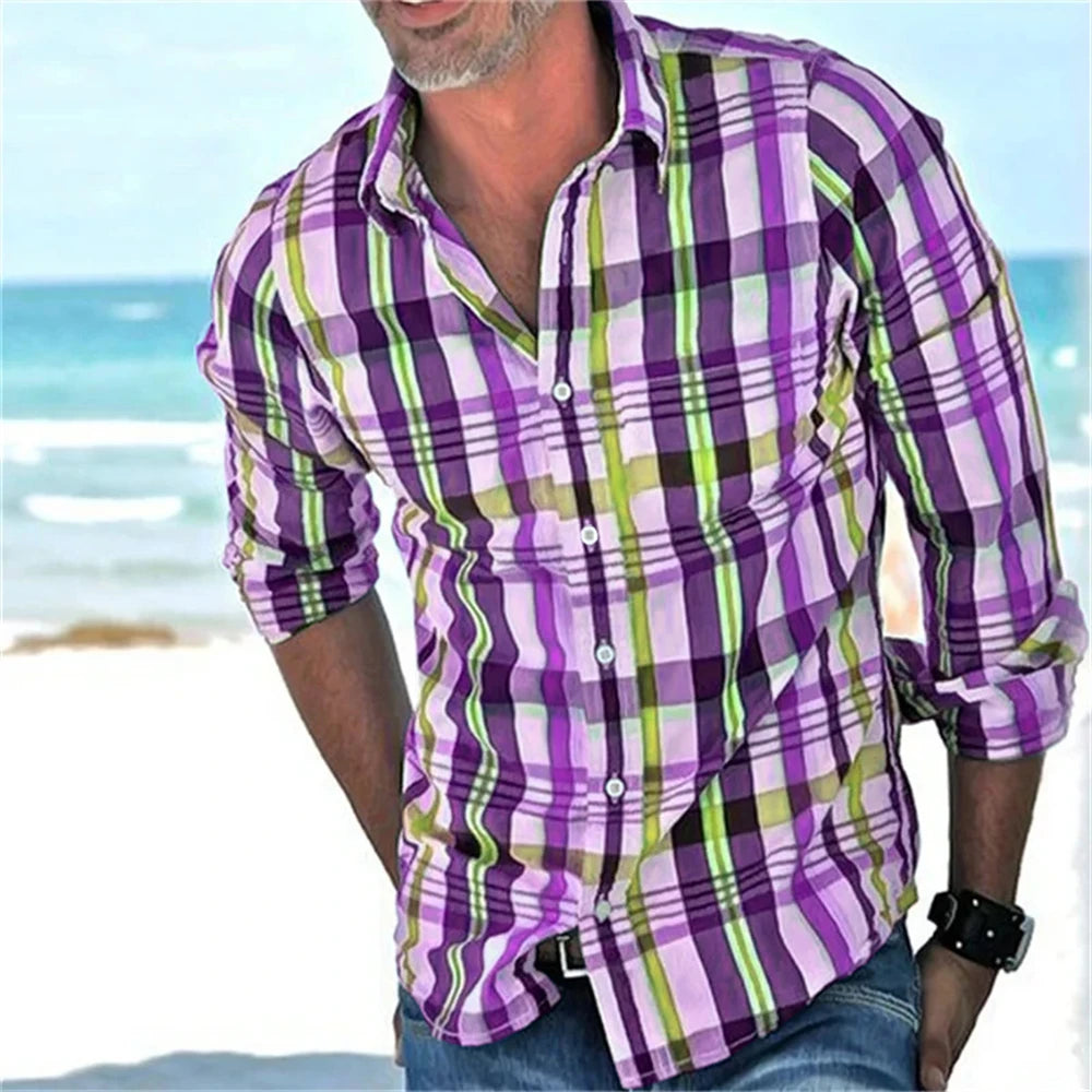 Chemise à manches longues à carreaux rayés du XS au 6XL