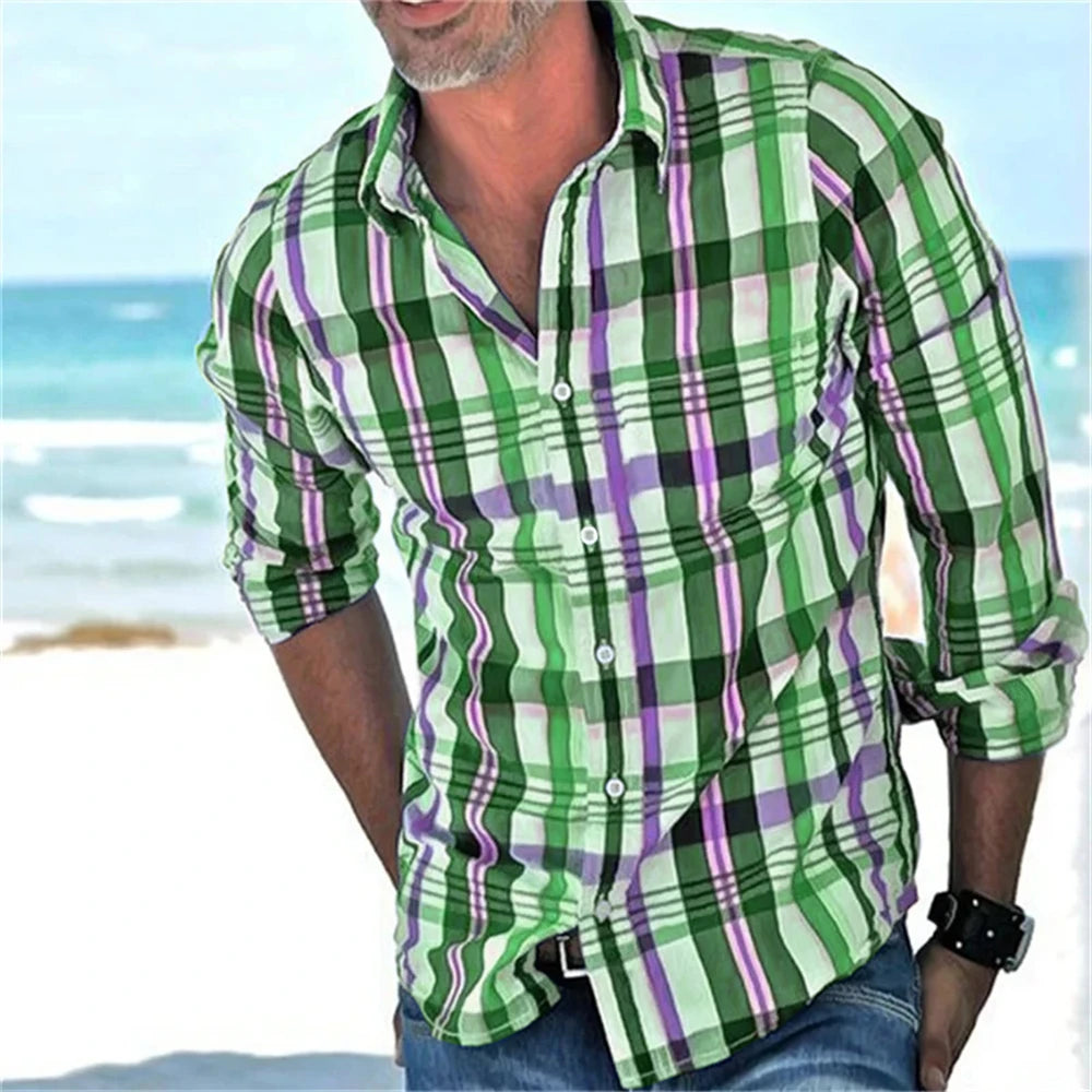 Chemise à manches longues à carreaux rayés du XS au 6XL