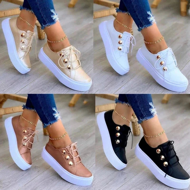 Chaussures pour femmes baskets en cuir Pu mode haute qualité chaussures décontractées bout rond à lacets chaussures plates grande taille plate-forme vulcaniser chaussures MAEJORKEN