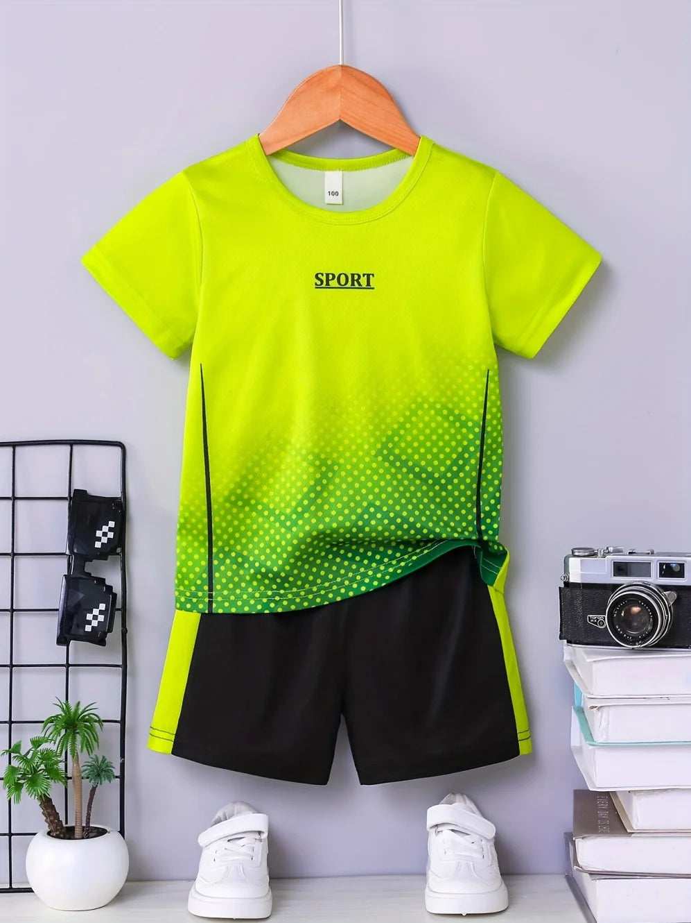 Vêtements pour enfants, ensemble décontracté à imprimé football, col rond, manches courtes et short, ensemble sportif d'été pour garçons, basketball, football MAEJORKEN