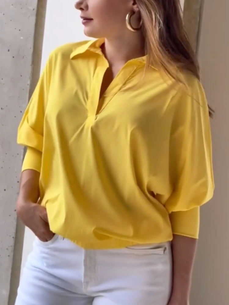 Chemisier jaune en coton hauts amples du S au 2XL