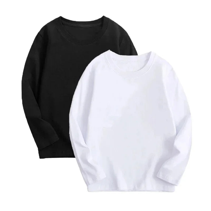 8 couleurs enfants coton à manches longues col rond t-shirt garçons fille printemps automne mince Tops basiques adolescent 6 8 10 12 ans MAEJORKEN