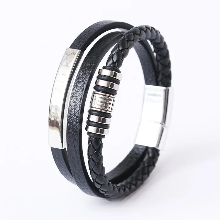 Bracelets en cuir tendance pour hommes, en acier inoxydable, corde tressée multicouche de 21CM, bijoux cadeaux MAEJORKEN