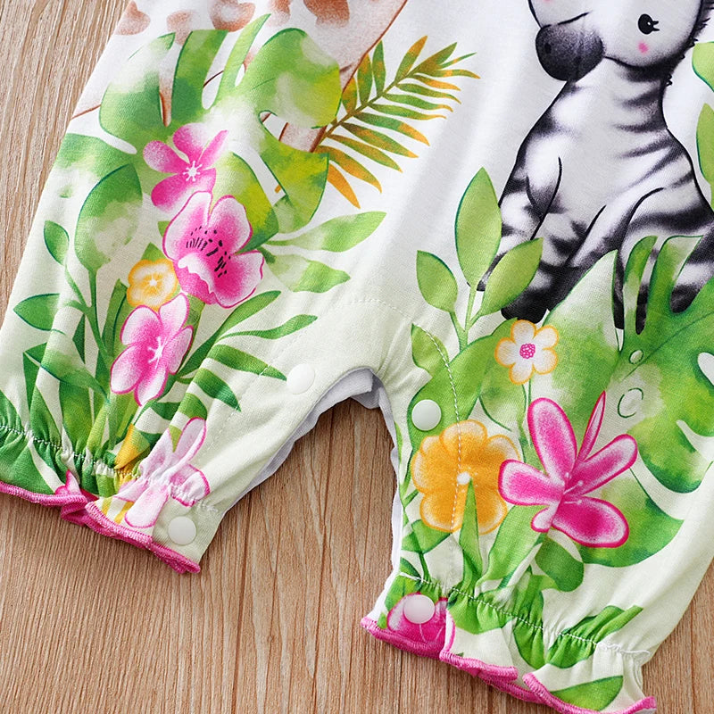 Vêtements pour nouveau-nés, imprimé cerf tacheté de dessin animé, confortable et doux, combinaison d'été à manches volantes pour bébé fille MAEJORKEN