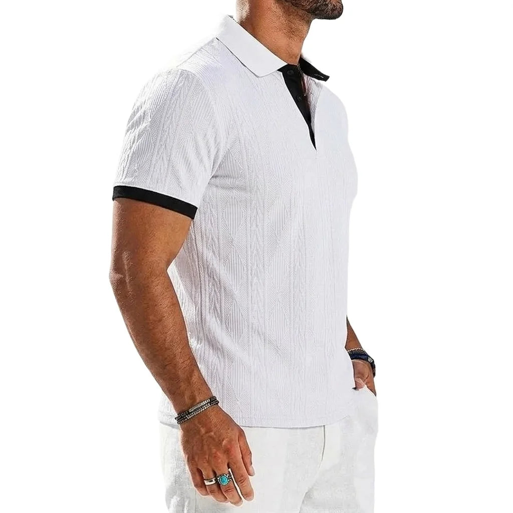 Chemises Polo Décontractées en Maille Extensible Texturée à Manches Courtes pour Hommes, Chemises de Golf, T-shirts Décontractés d'Été pour la Plage, Streetwear Boutonné MAEJORKEN