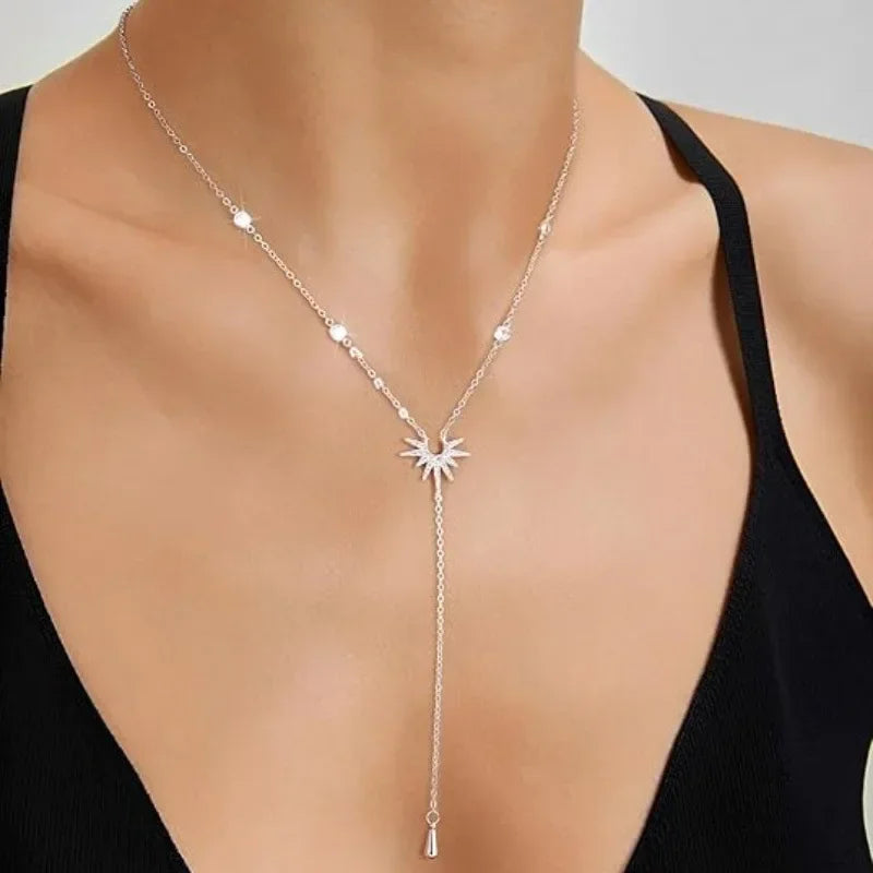 Collier pendentif en forme de Y en acier inoxydable pour femmes et filles, bijoux élégants à la mode, imitation diamant, Long pampille, cadeaux MAEJORKEN