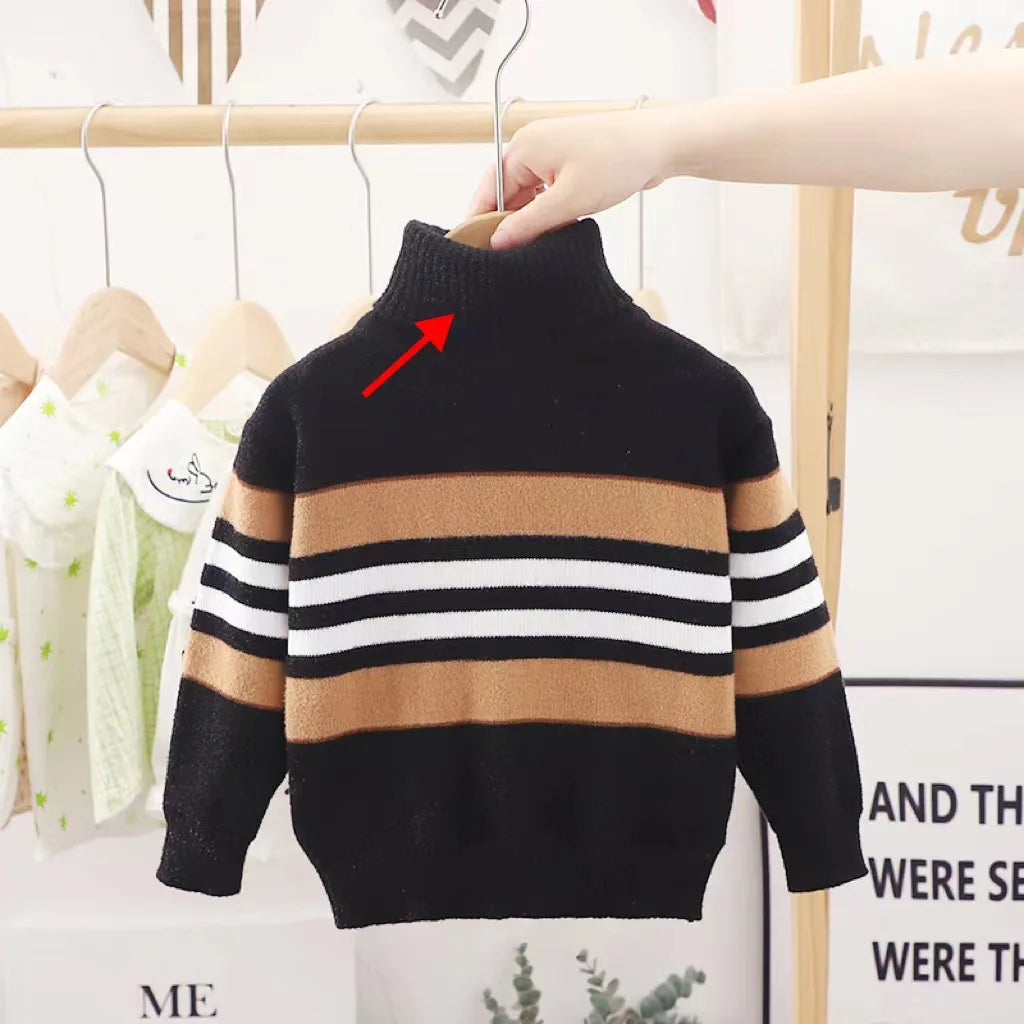 Pull à manches longues et col haut pour garçon de 2 à 6 ans, beau tricot, Design à rayures, automne et hiver MAEJORKEN