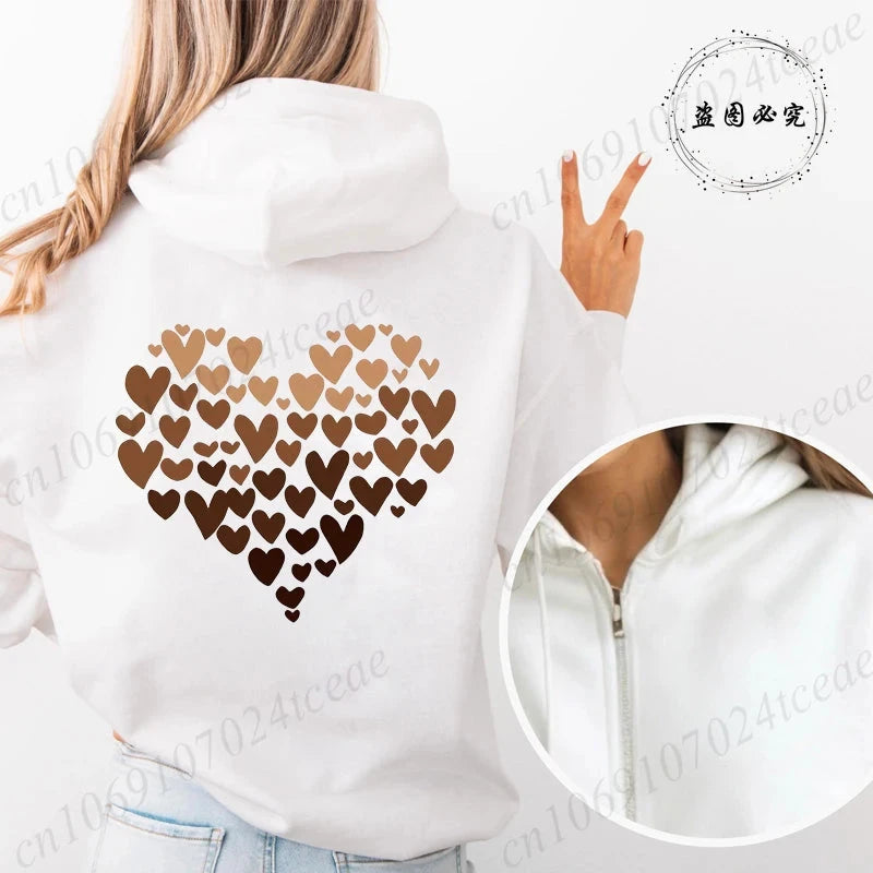 Sweat à capuche avec fermeture éclair pour femmes, Style unisexe, surdimensionné, ample, haut d'extérieur, imprimé cœur, léopard, fermeture éclair, nouvelle collection MAEJORKEN