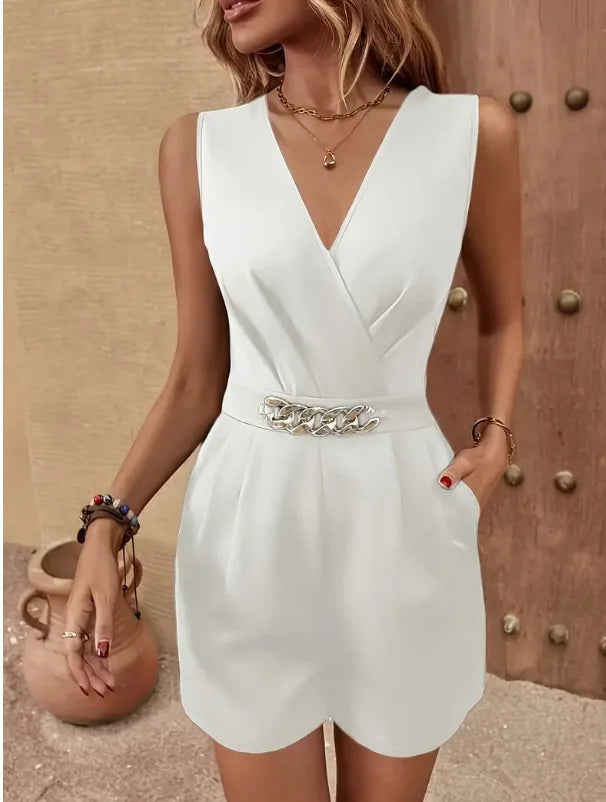 Combinaison d'été sans manches pour femmes, col en v, Slim, taille haute, mode, short de rue noir, combinaison de bureau, 2025 MAEJORKEN