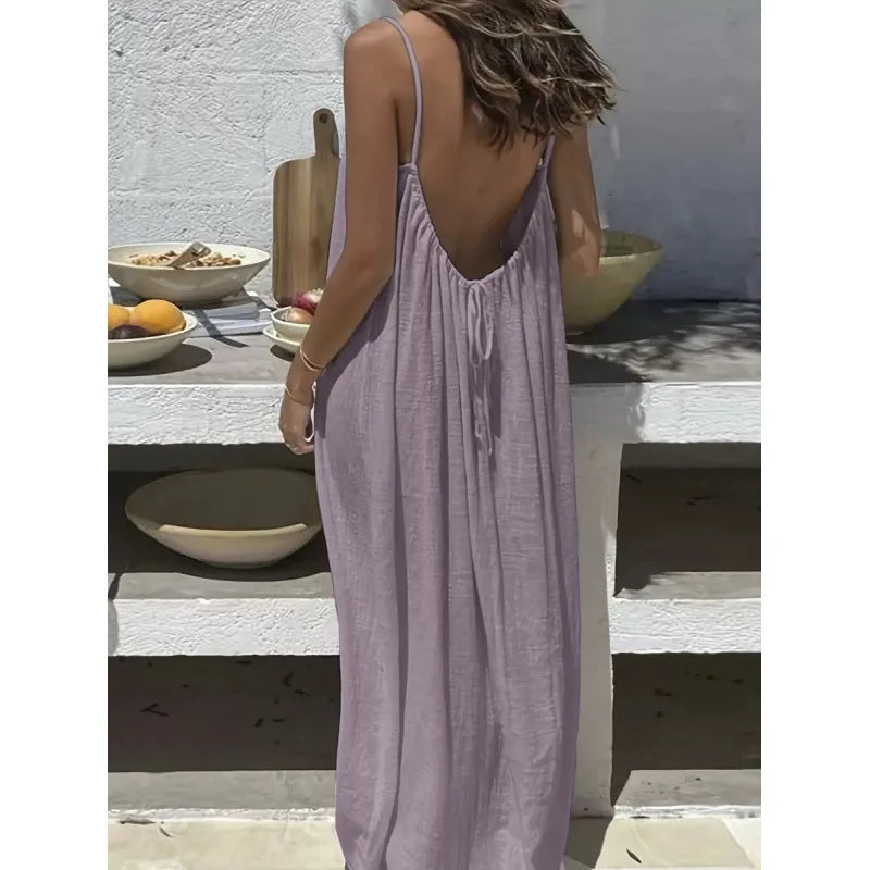 Nouvelle arrivée : Robe longue décontractée sans bretelles ni dos pour femme, confortable pour la maison et la nuit MAEJORKEN