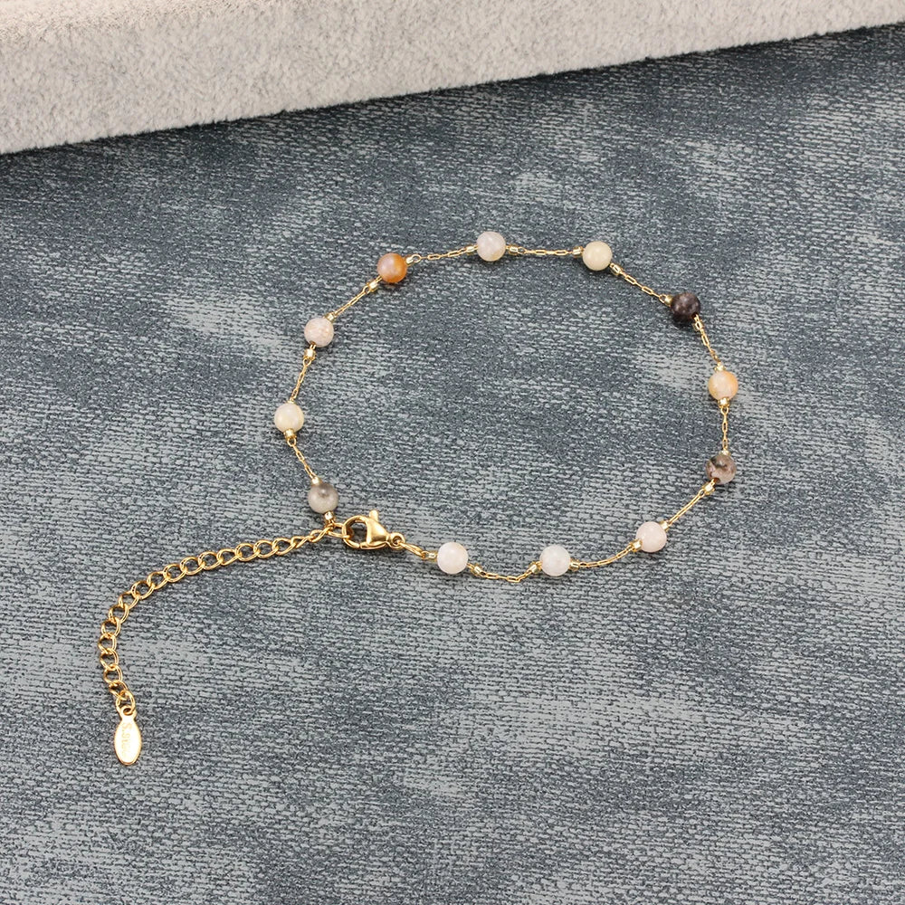 Pierre naturelle acier inoxydable cristaux perle chaîne Bracelets pour femme couleur or dames cheville Bracelet bijoux 7-9 pouces MAEJORKEN