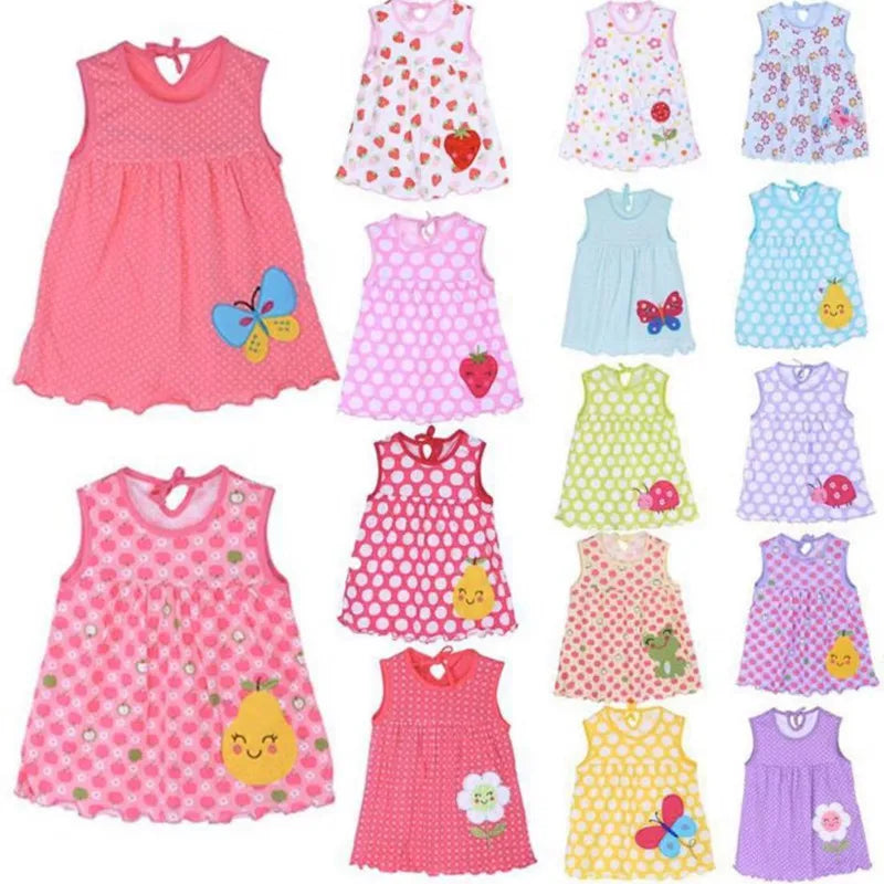 Robes d'été pour bébés filles, en coton, sans manches, imprimé + broderie du 0 à 12 mois MAEJORKEN