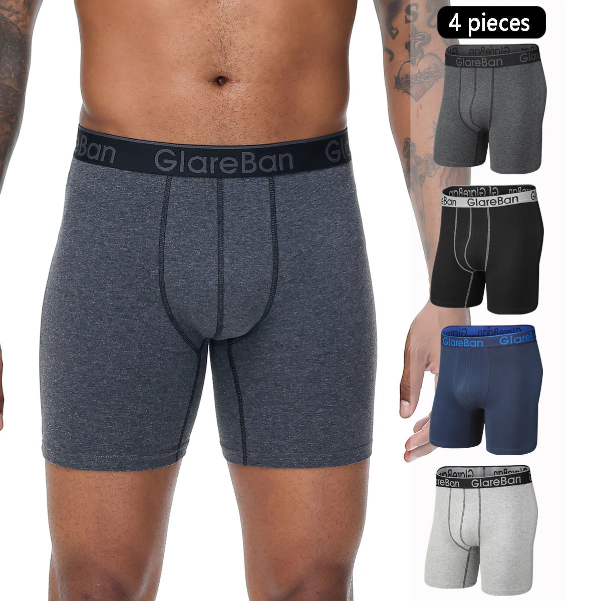 4 pièces ensemble mi-long Boxer Shorts sous-vêtements masculins coton respirant hommes caleçons pour hommes Homme Boxershorts glisse culotte douce MAEJORKEN