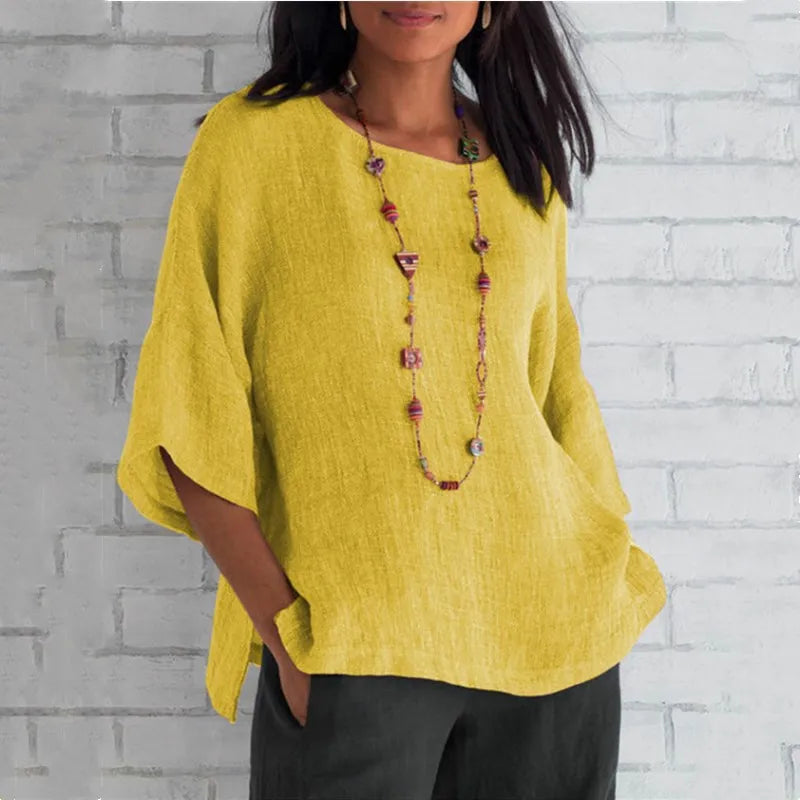 Chemisier en coton chemises d'été col rond trois quarts ample blouse décontractée hauts vêtements d'été pour les femmes Streetwear MAEJORKEN