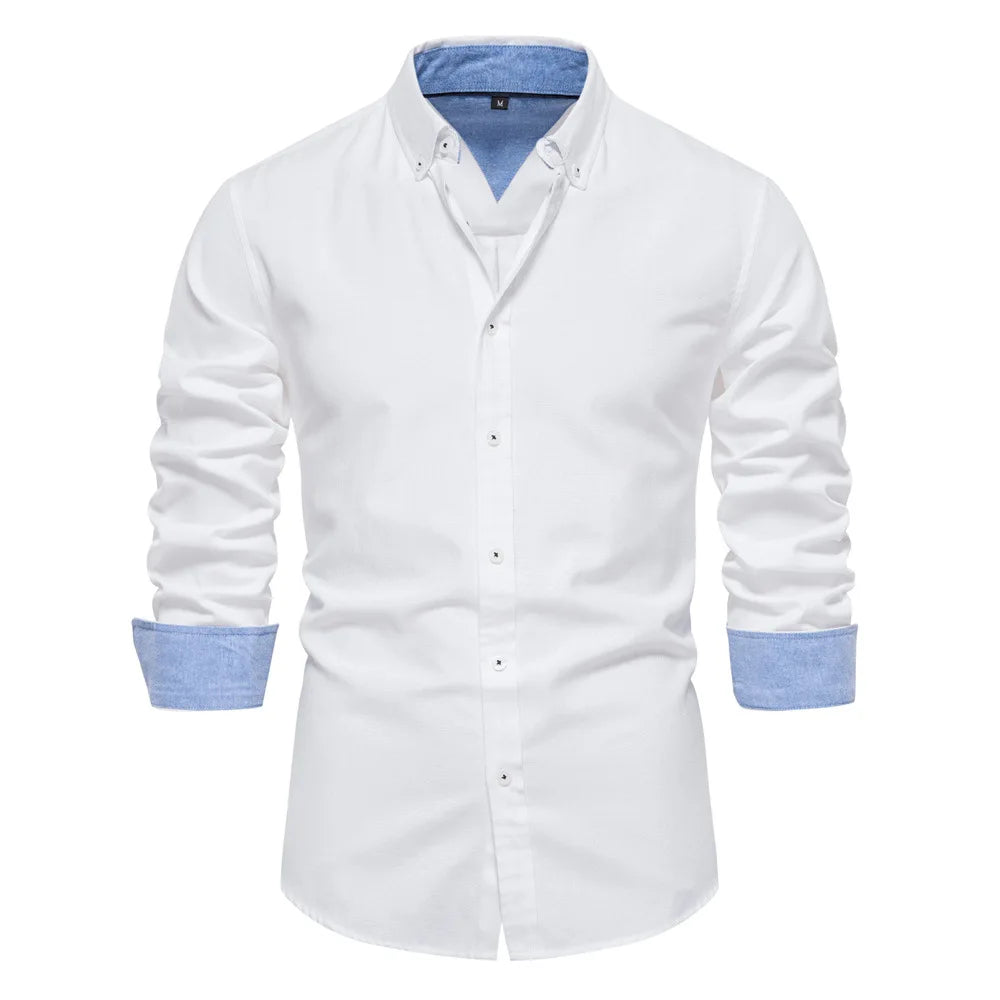 "Chemise à manches longues pour hommes, design polyvalent et décontracté, taille européenne, haut à simple boutonnage à revers de couleur pure à la mode" MAEJORKEN
