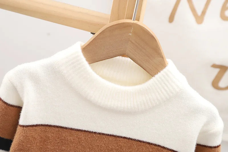 Pull à manches longues et col haut pour garçon de 2 à 6 ans, beau tricot, Design à rayures, automne et hiver MAEJORKEN