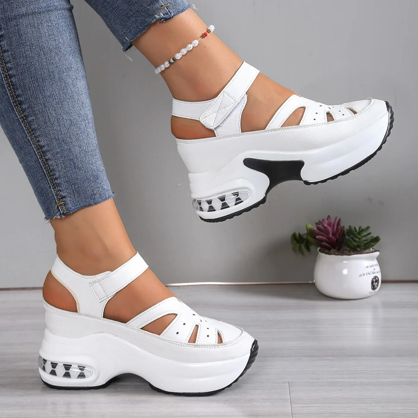 Sandales d'été à bout fermé pour femmes, chaussures décontractées, grande taille, ajourées, légères, confortables, à plateforme, nouvelle collection MAEJORKEN