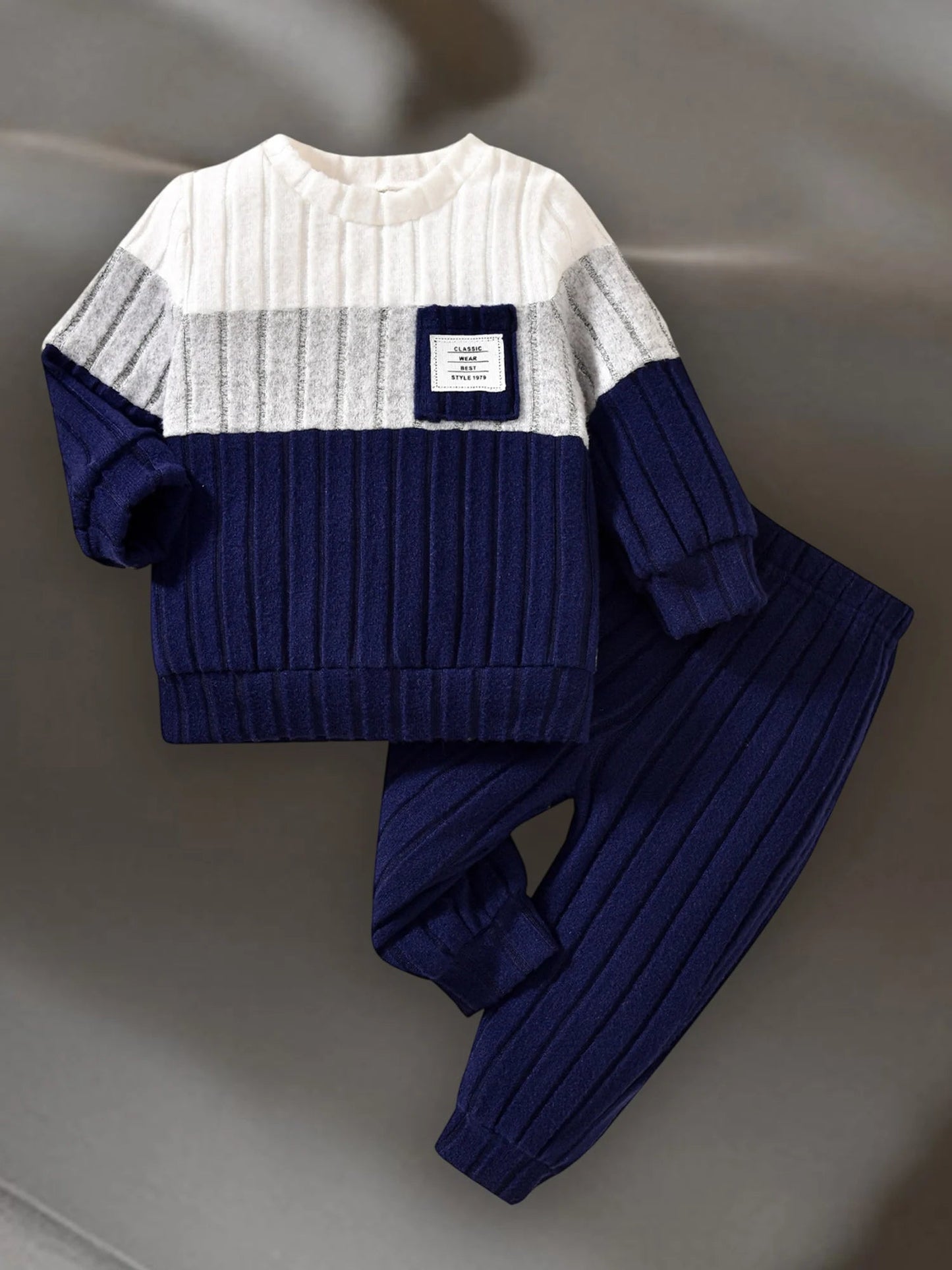 VISgogo 0-3 ans garçons automne 2 pièces ensembles de vêtements à manches longues col rond Patchwork pull couleur unie pantalon MAEJORKEN