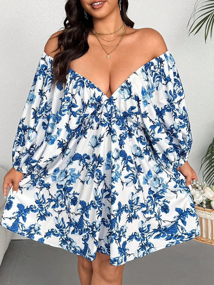 Robe de vacances romantique à imprimé Floral, grande taille, col en v, décontractée, élégante, Maxi, pour l'été MAEJORKEN