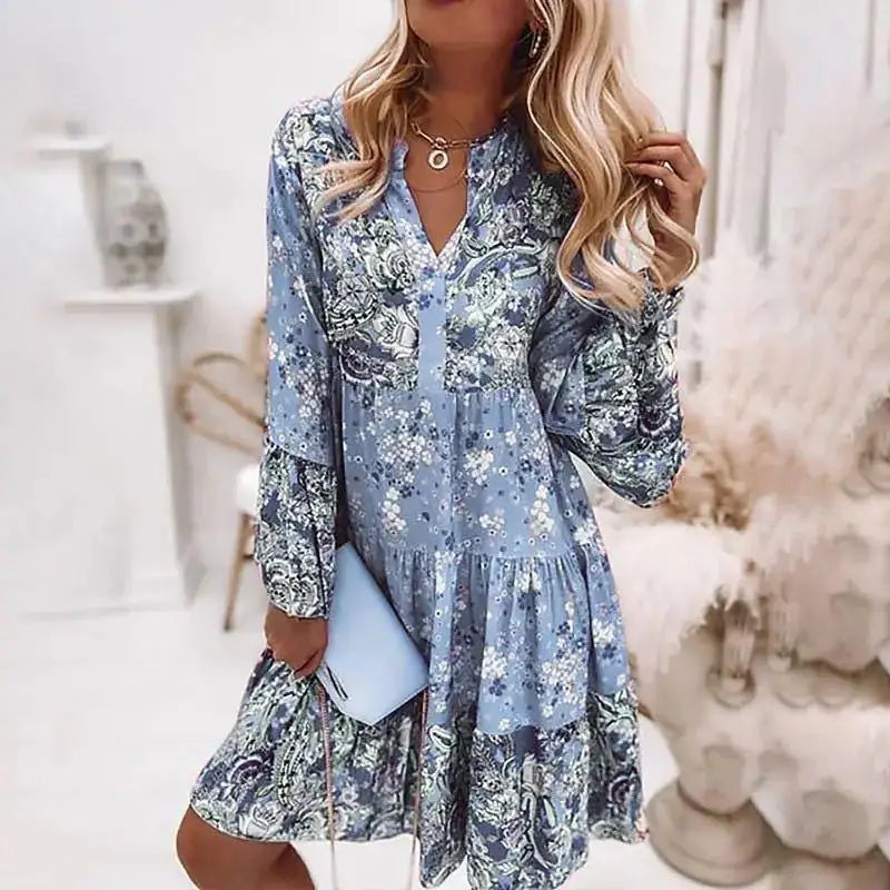 Robes imprimé fleuri col en V du XS au 3XL
