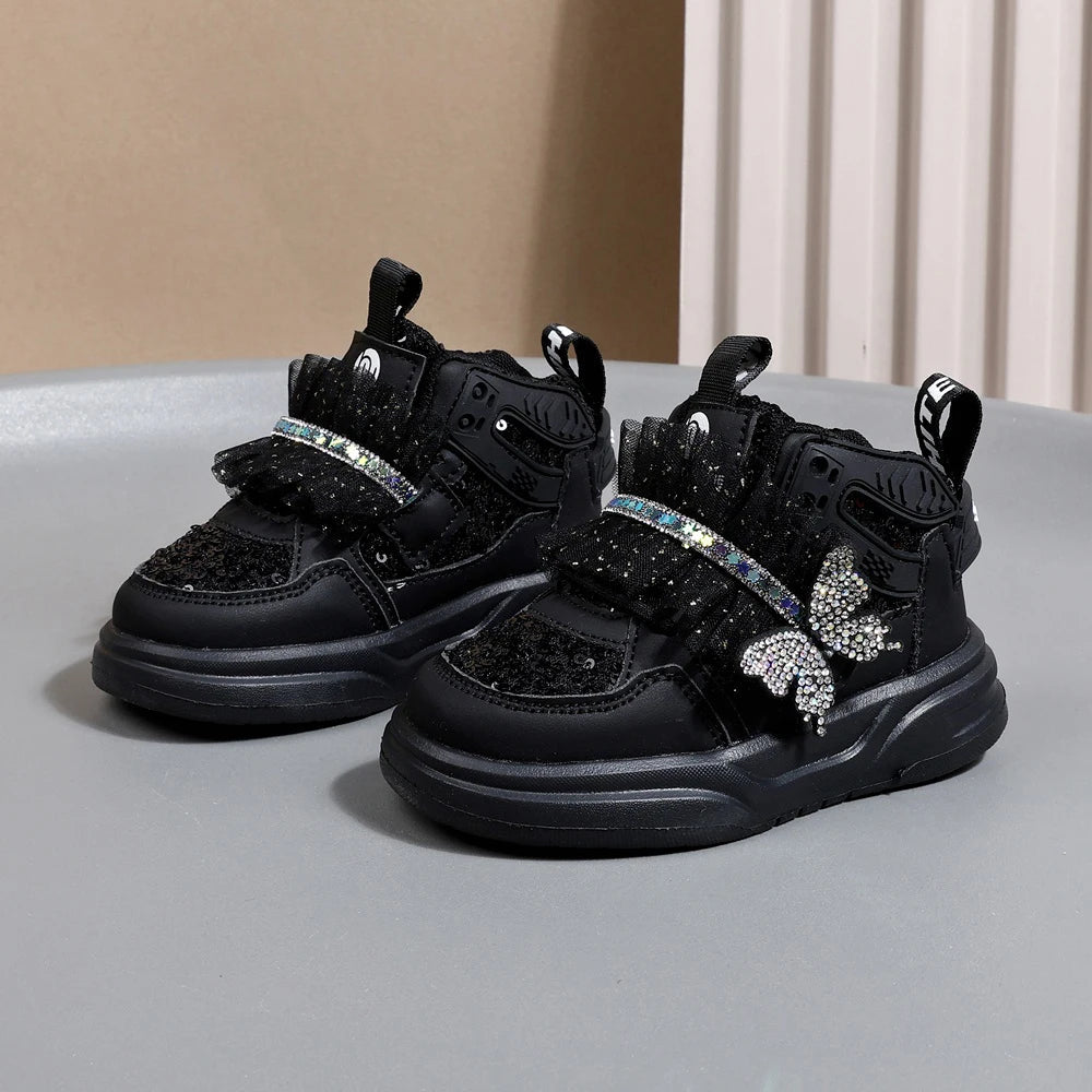 Chaussures d'automne en cuir pour enfants, baskets de Sport pour enfants en bas âge, mignonnes papillons scintillants, semelle souple, à la mode, pour filles, nouvelle collection 2025 MAEJORKEN
