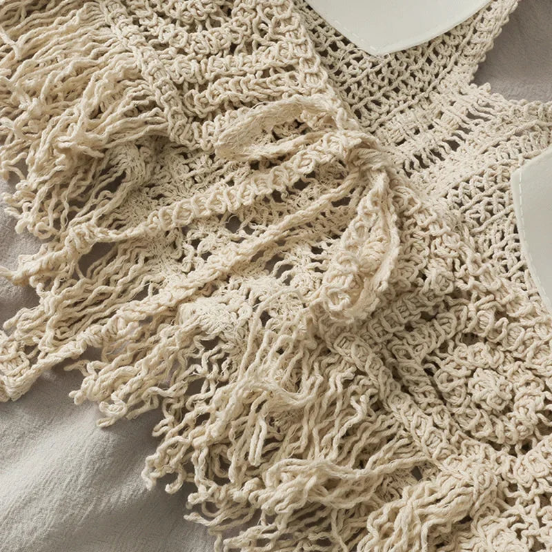 Soutien gorges de maillot de bain de plage sexy pour femmes, dos nu, col licou, crochet, tricot,  glaçure creuse, pompon, haut précieux MAEJORKEN