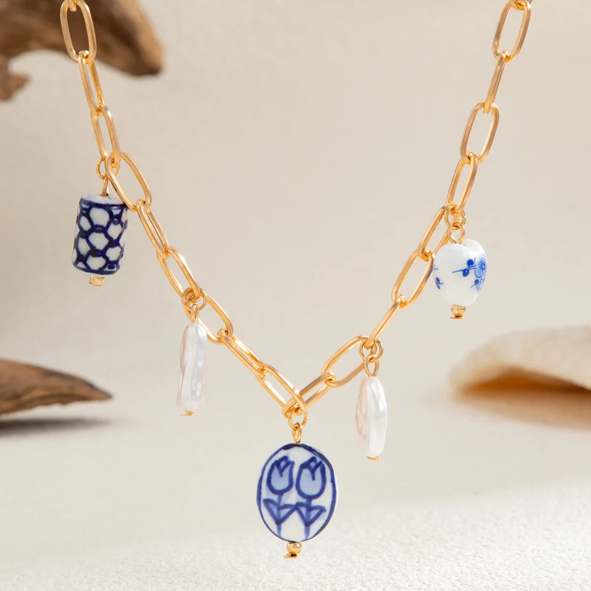 Mode géométrie chaîne Barlot Imitation perle pendentif collier pour les femmes vacances océan style à la main clavicule chaîne N0511 MAEJORKEN