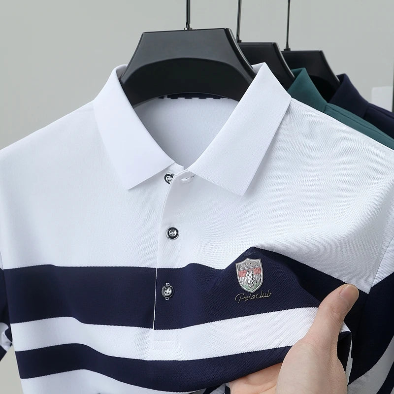 Polo à manches courtes pour hommes marque haut de gamme en relief mode rayure couleur bloquée été soie glacée respirant luxe Paul T-shirt MAEJORKEN