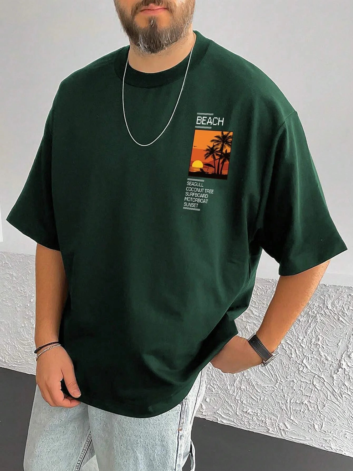 T-shirt manches courtes col rond homme, ample, 100% coton, été, imprimé graphique cocotier du XS au 2XL MAEJORKEN