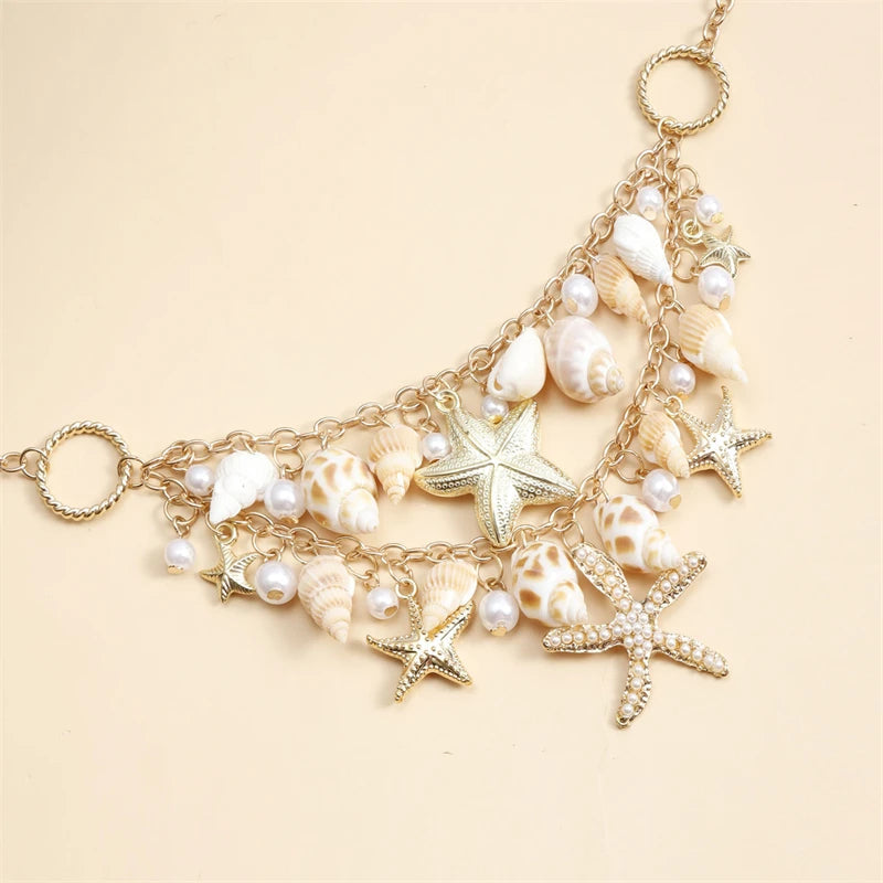 Collier pendentif étoile de mer exagéré pour femmes, coquillage, imitation perle, bracelets chaîne, bijoux de plage d'été, cadeau de vacances MAEJORKEN