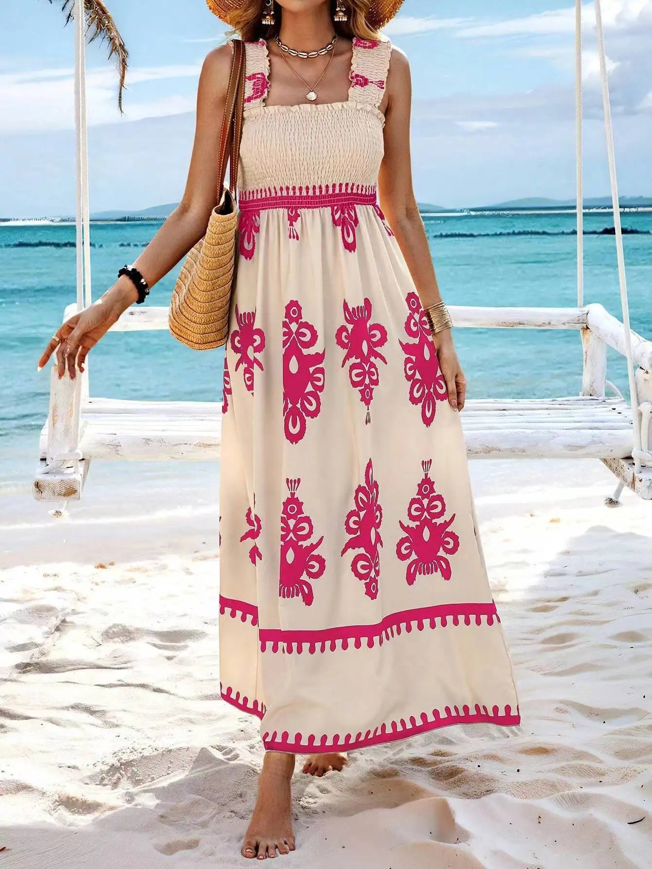 Robe d'été à bretelles imprimées dos nu du S au 2XL