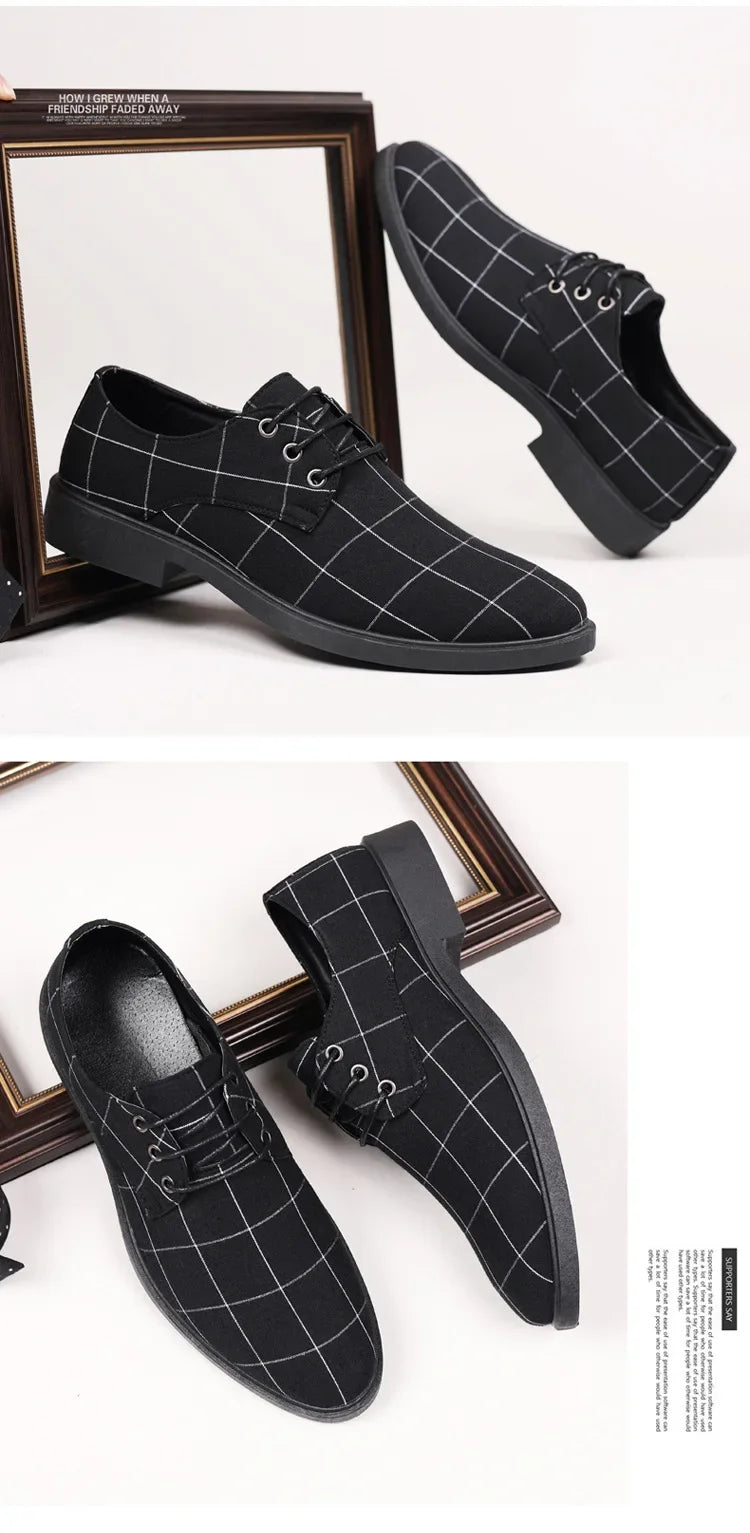 Chaussures d'affaires décontractées pour hommes printemps automne loisirs britanniques toile à lacets chaussures formelles respirant bout rond semelle extérieure en PVC MAEJORKEN