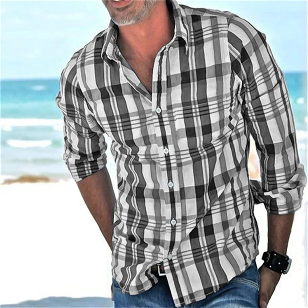 Chemise à manches longues à carreaux rayés du XS au 6XL