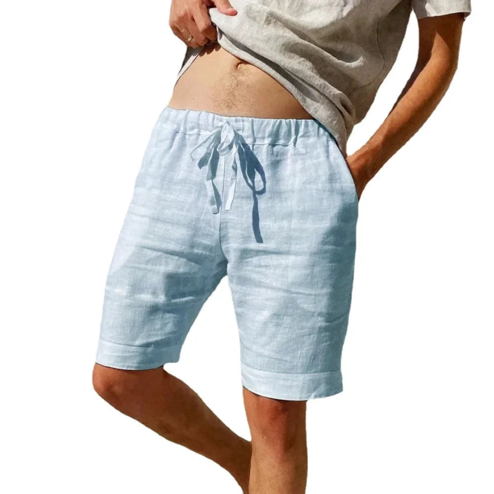 Short en coton et lin respirant pour homme, pantalon de plage hawaïen, solide, document fjadt, streetwear polyvalent, été, nouveau MAEJORKEN
