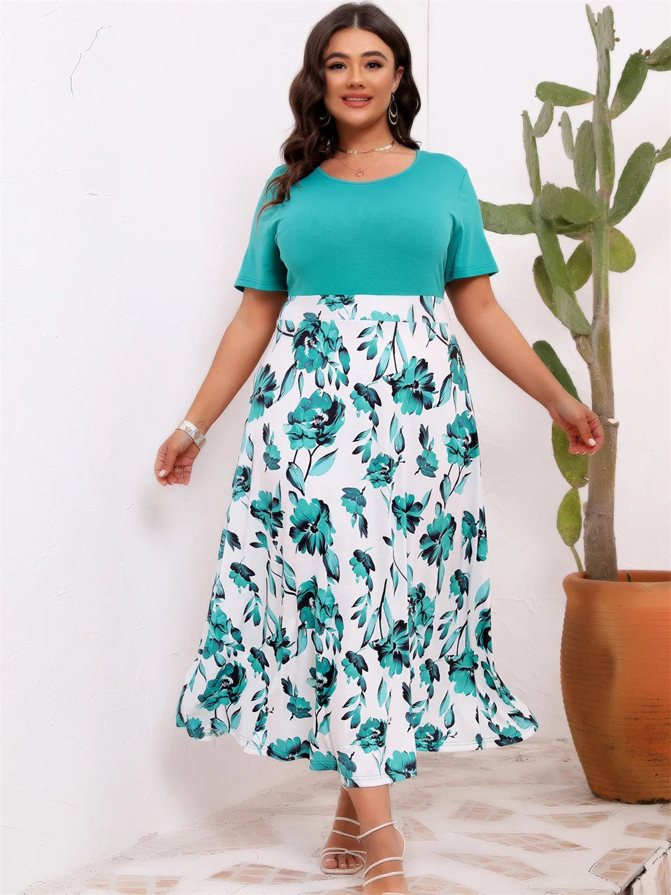 Robe trapèze été taille haute imprimé fleuri du 0XL au 4XL