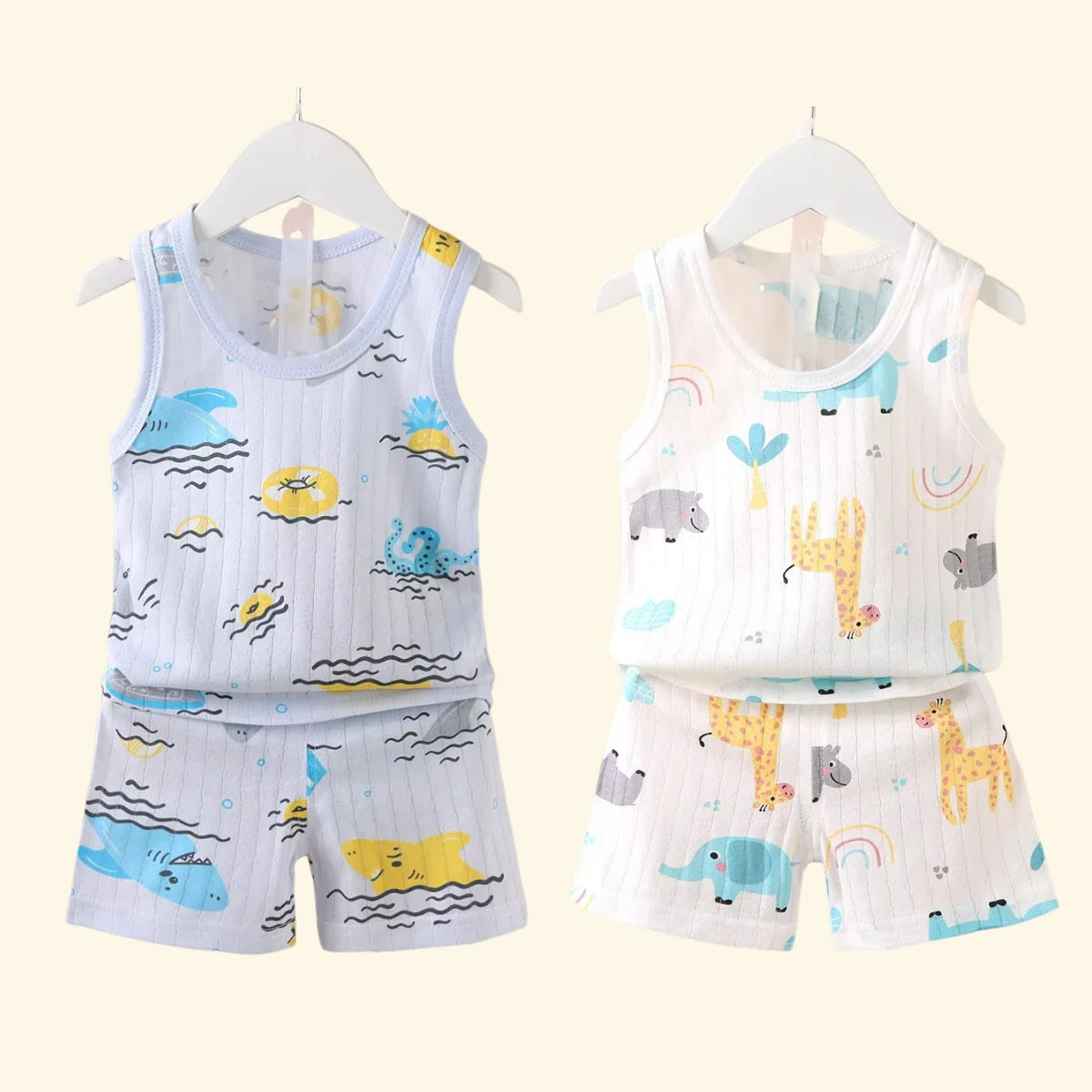 Vêtements pour mères et enfants, en coton imprimé, T-shirt, gilet, hauts et shorts, ensembles pour garçons et filles, mignons et respirants, été MAEJORKEN