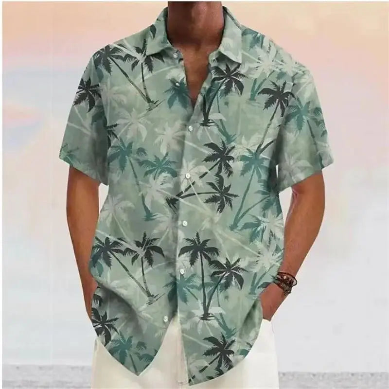 Chemises pour hommes 2023 Cocotier imprimé revers bouton chemise bleu hawaïen manches courtes créateur de mode décontracté doux 7 couleurs été MAEJORKEN