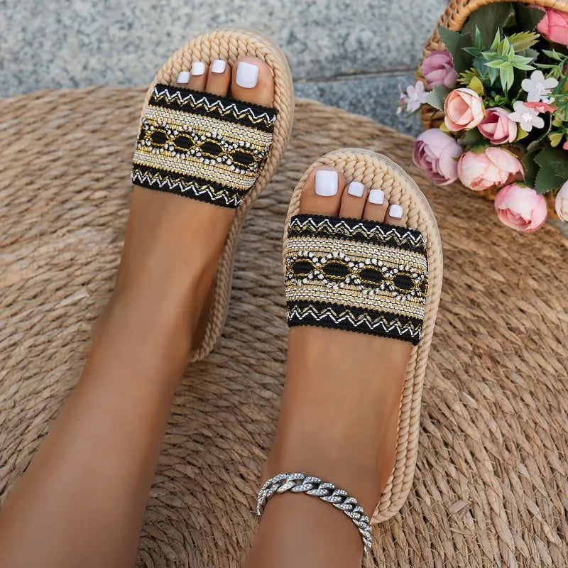 Sandales plates d'extérieur pour femmes, style bohème ethnique, pour la plage 36 au 43 MAEJORKEN