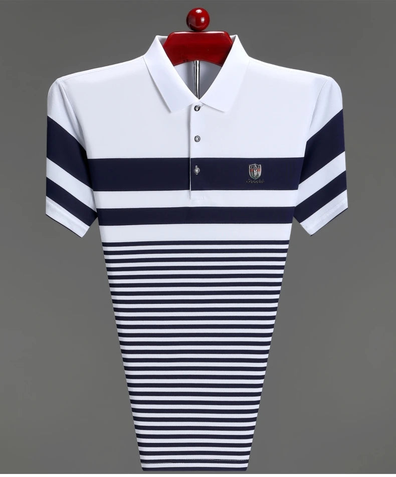 Polo à manches courtes pour hommes marque haut de gamme en relief mode rayure couleur bloquée été soie glacée respirant luxe Paul T-shirt MAEJORKEN