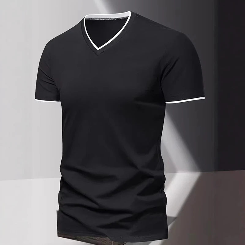 T-shirt pour homme à col en V et manches courtes, T-shirt de sport et de loisirs pour homme, T-shirt basique uni tendance et simple MAEJORKEN