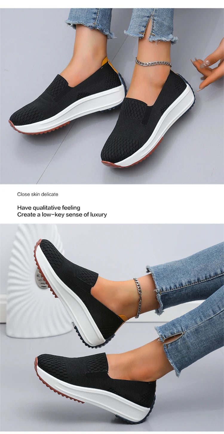 Baskets d'extérieur en maille respirante pour femmes, chaussures plates à enfiler, chaussures de Jogging légères à semelle compensée, mocassins d'été à semelle souple MAEJORKEN