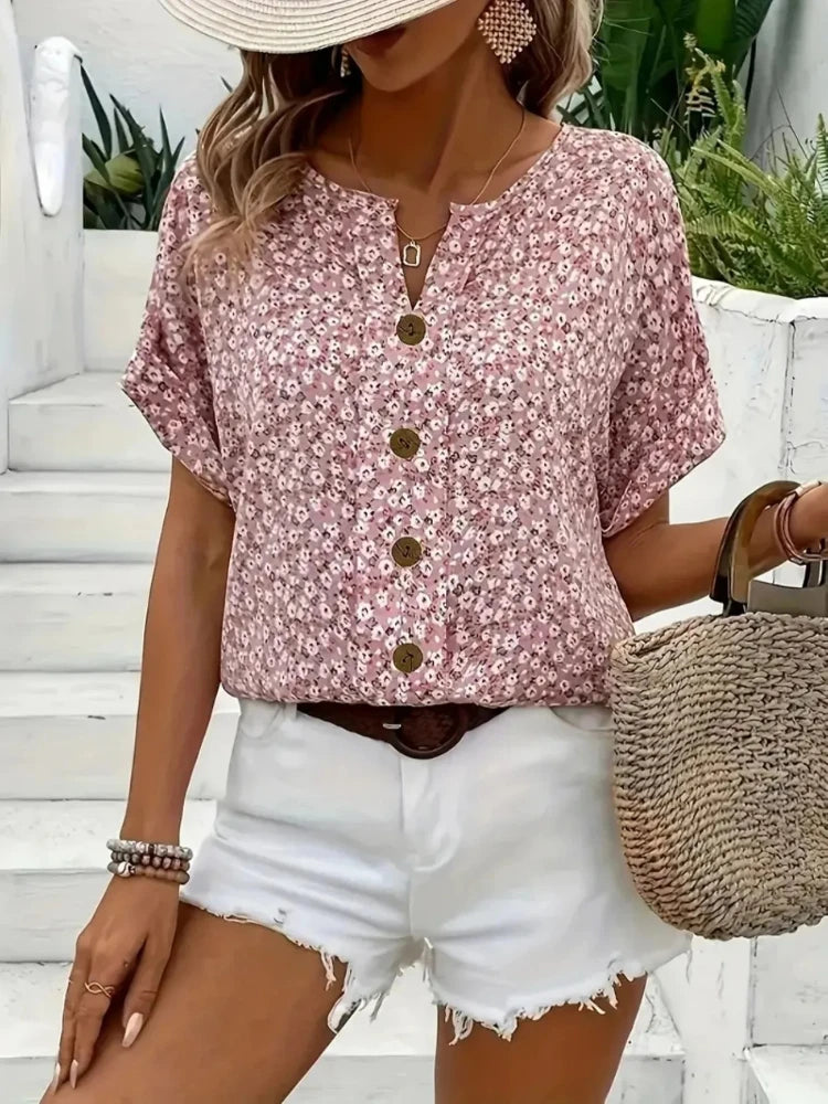 Chemises pour femmes grande taille 2025 printemps été nouvelle mode décontractée impression florale col en v manches courtes Blouses Style coréen vêtements MAEJORKEN